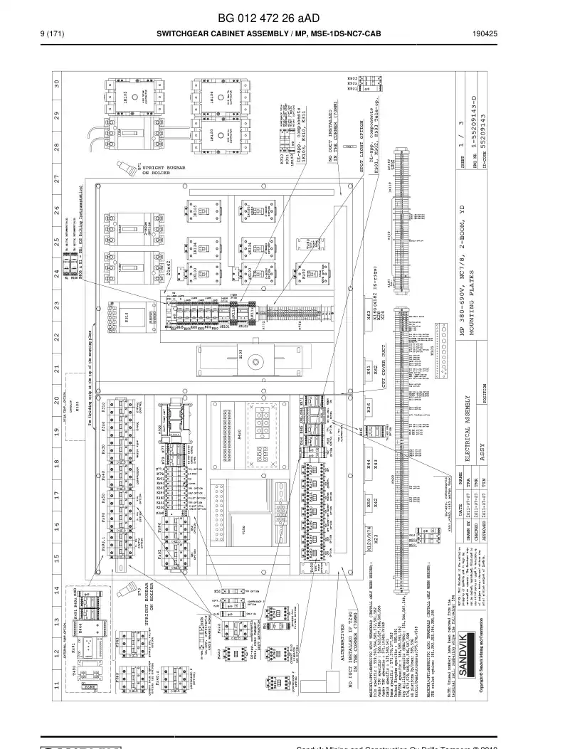 BG00398612a BG 003 986 12a Electrics Kit - Sandvik Technical Drawing