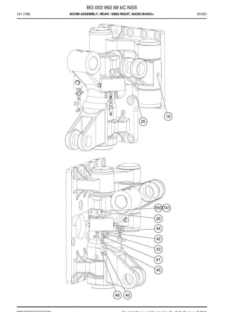 BG00399288b BG 003 992 88b Boom Assembly, Rear - Sandvik Technical Drawing