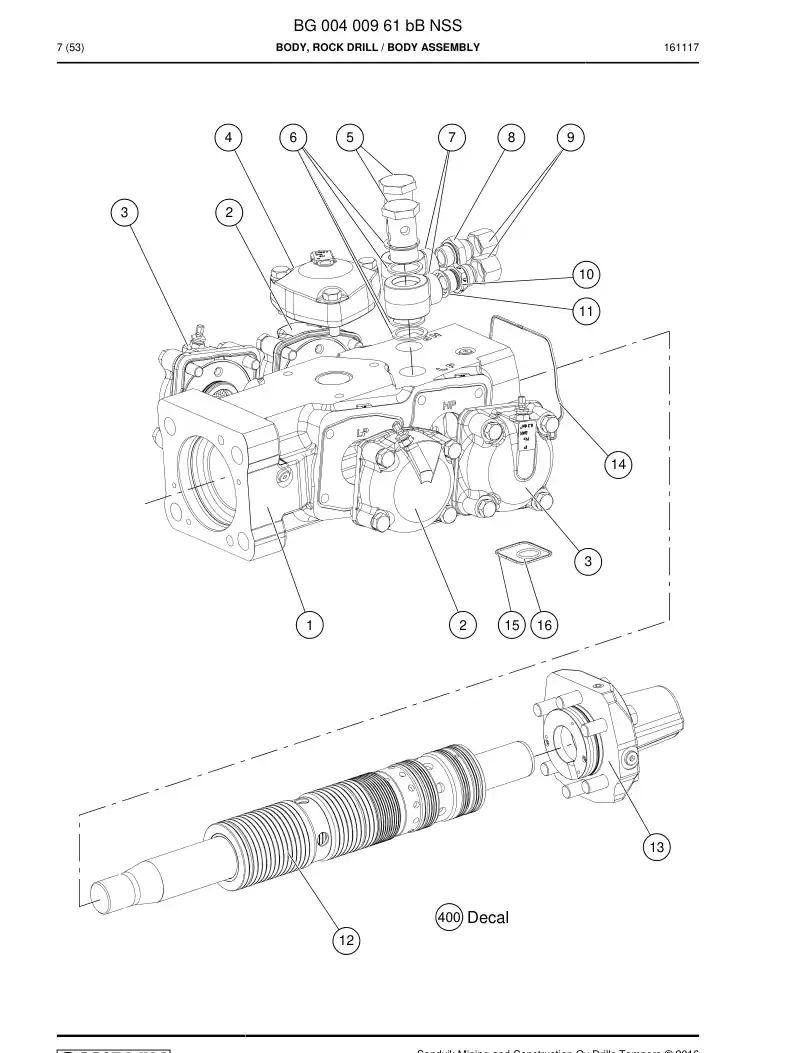BG00400961c BG 004 009 61c Body, Rock Drill - Sandvik Technical Drawing
