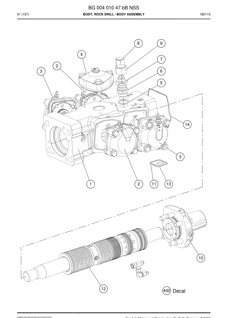 BG00401047b BG 004 010 47b Body, Rock Drill - Sandvik Technical Drawing