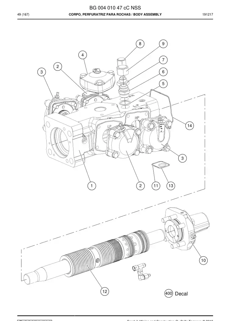BG00401047c BG 004 010 47c BODY, PERFURATRIZ PARA ROCHAS - Sandvik Technical Drawing