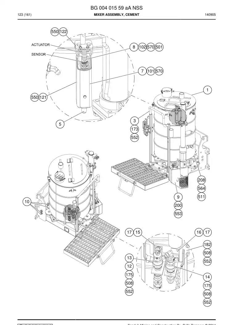 BG00401559a BG 004 015 59a Mixer Assembly, Cement - Sandvik Technical Drawing