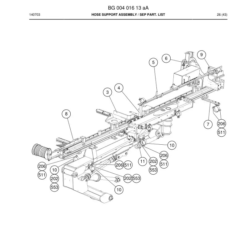 BG00401613a BG 004 016 13a Hose Support Assembly - Sandvik Technical Drawing