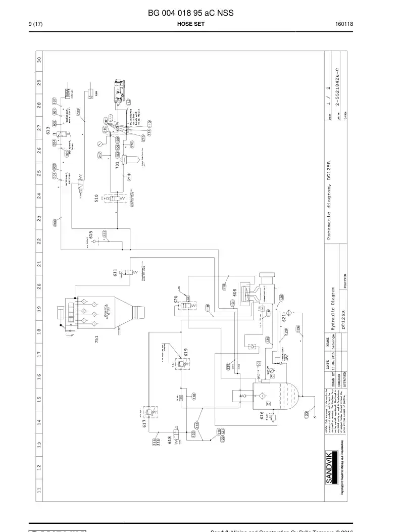 BG00401895a BG 004 018 95a Hose Set - Sandvik Technical Drawing