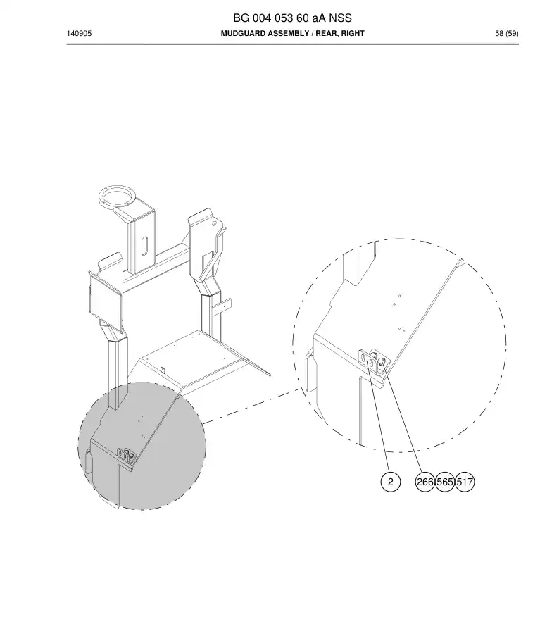 BG00405360a BG 004 053 60a Mudguard Assembly - Sandvik Technical Drawing