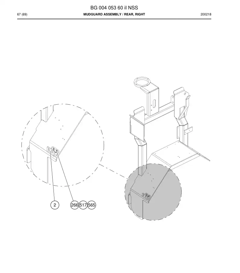 BG00405360i BG 004 053 60i Mudguard Assembly - Sandvik Technical Drawing