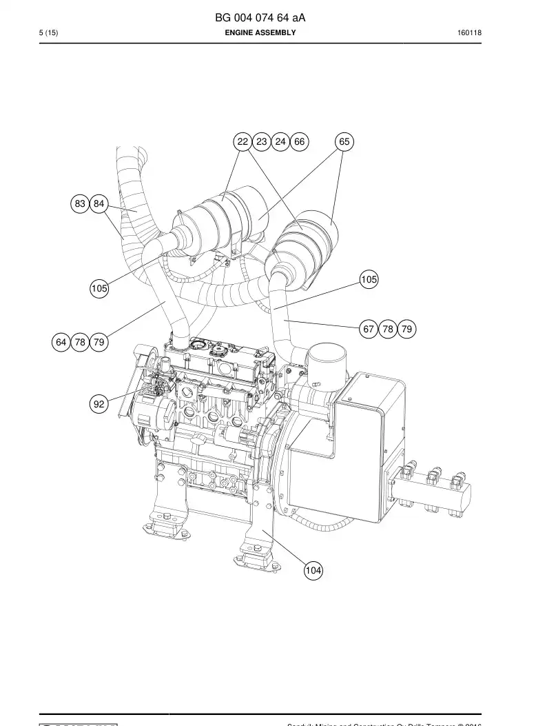 BG00407464a BG 004 074 64a Engine Assembly - Sandvik Technical Drawing