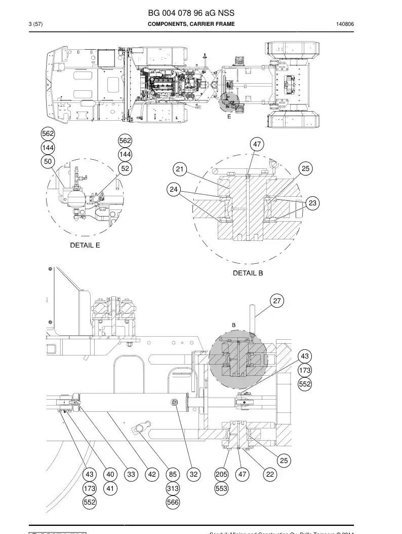 BG00407896a BG 004 078 96a Components, Carrier Frame - Sandvik Technical Drawing