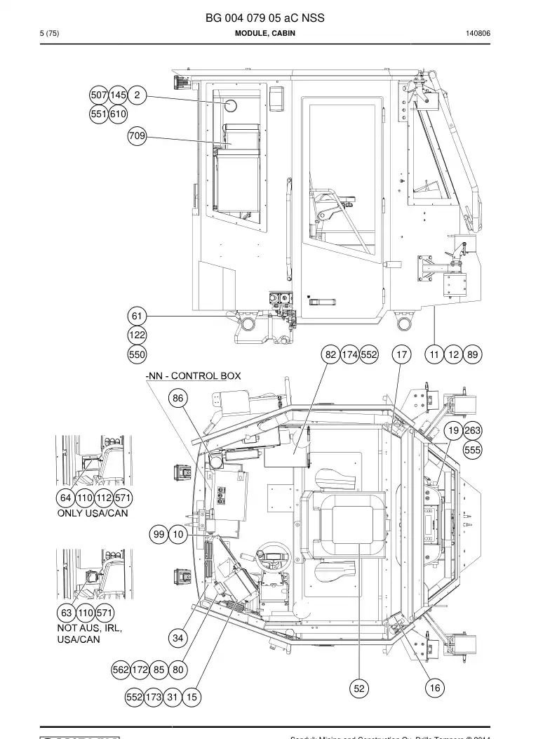 BG00407905a BG 004 079 05a Module, Cabin - Sandvik Technical Drawing