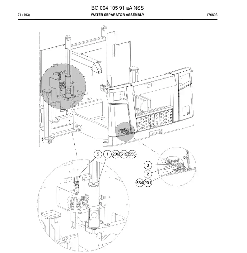 BG00410591a BG 004 105 91a Water Separator Assembly - Sandvik Technical Drawing