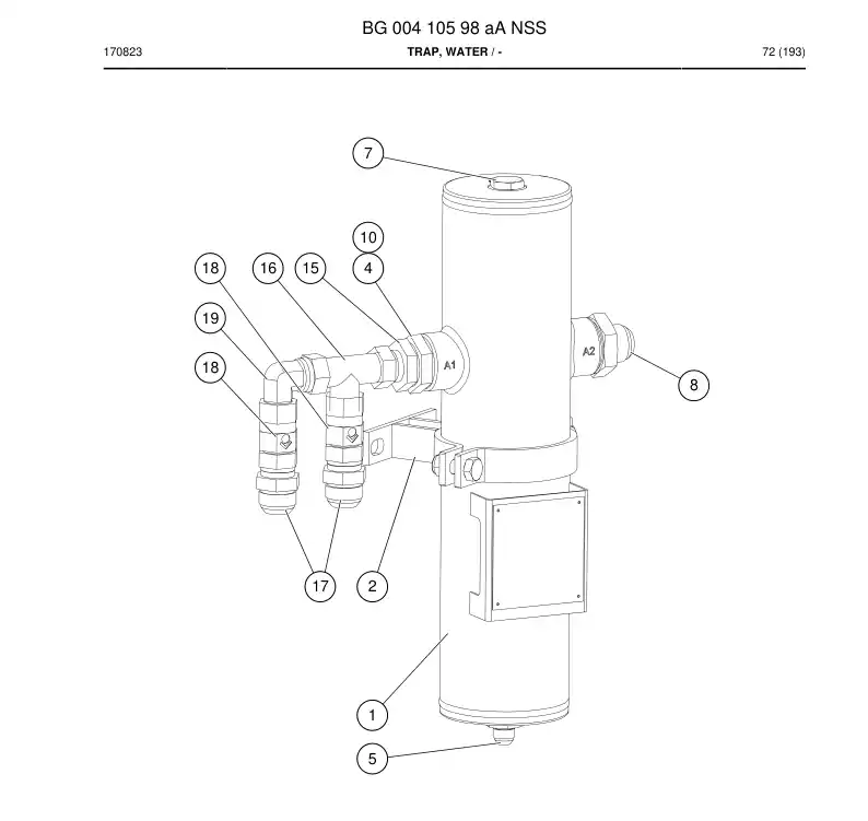 BG00410598a BG 004 105 98a Trap, Water - Sandvik Technical Drawing
