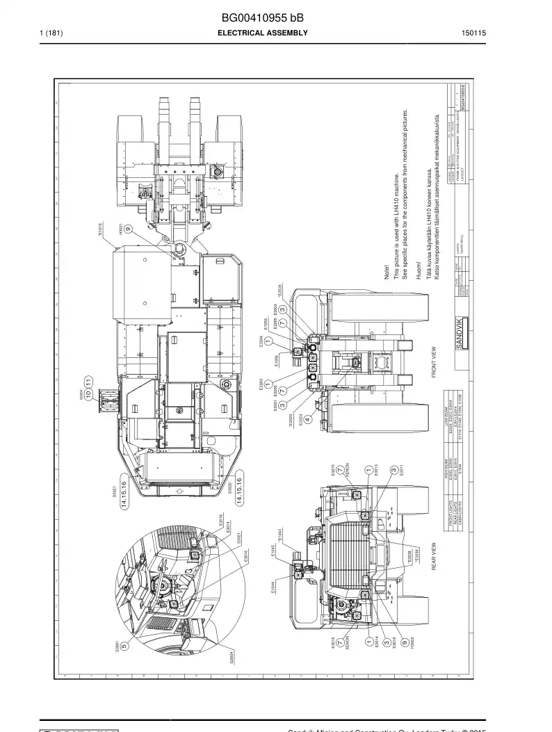BG00410955b BG 004 109 55b Electrical Assembly - Sandvik Technical Drawing