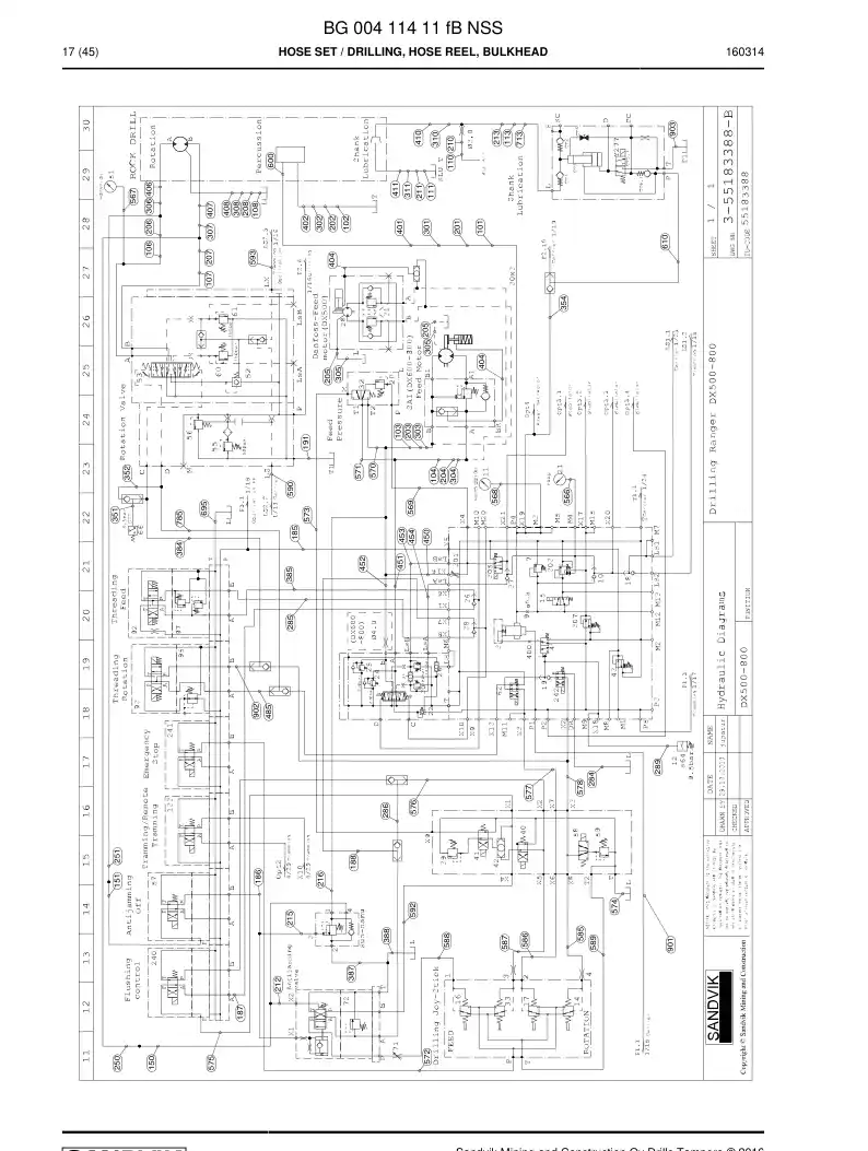 BG00411411d BG 004 114 11d Hose Set - Sandvik Technical Drawing