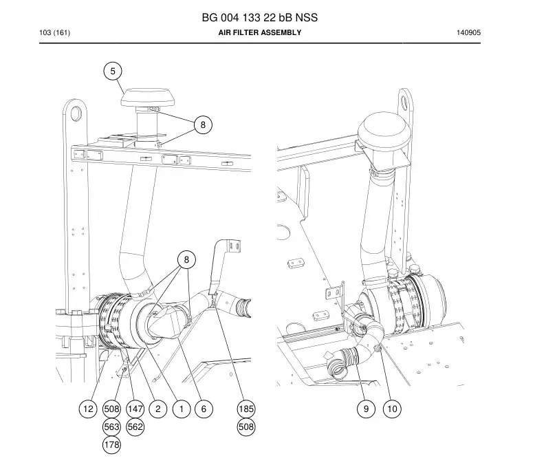 BG00413322b BG 004 133 22b Air Filter Assembly - Sandvik Technical Drawing
