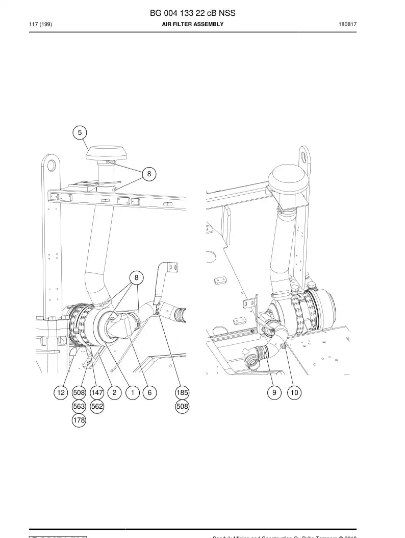 BG00413322c BG 004 133 22c Air Filter Assembly - Sandvik Technical Drawing