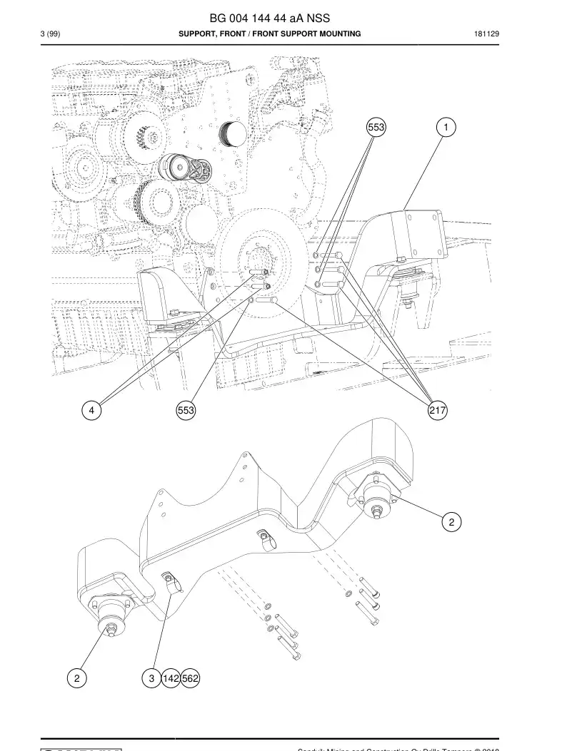 BG00414444a BG 004 144 44a Support, Front - Sandvik Technical Drawing