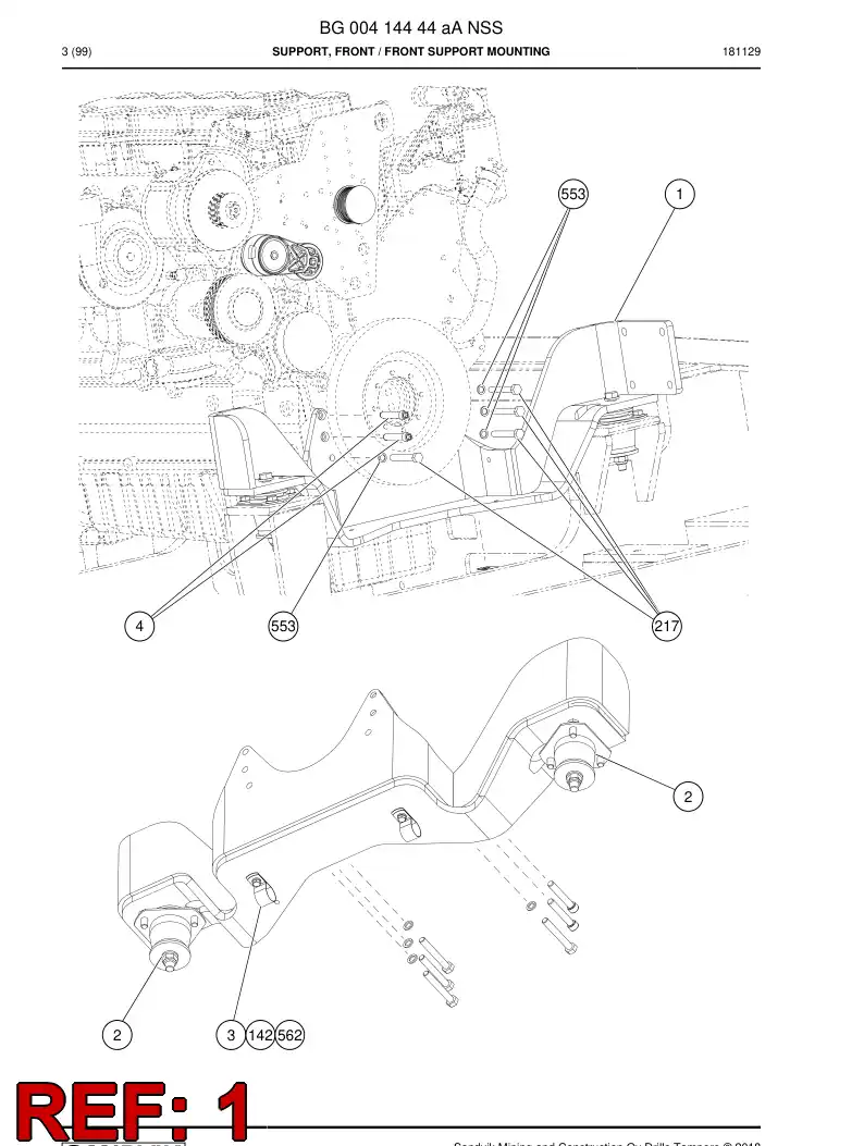 BG00414445a BG 004 144 45a Support, Front - Sandvik Technical Drawing