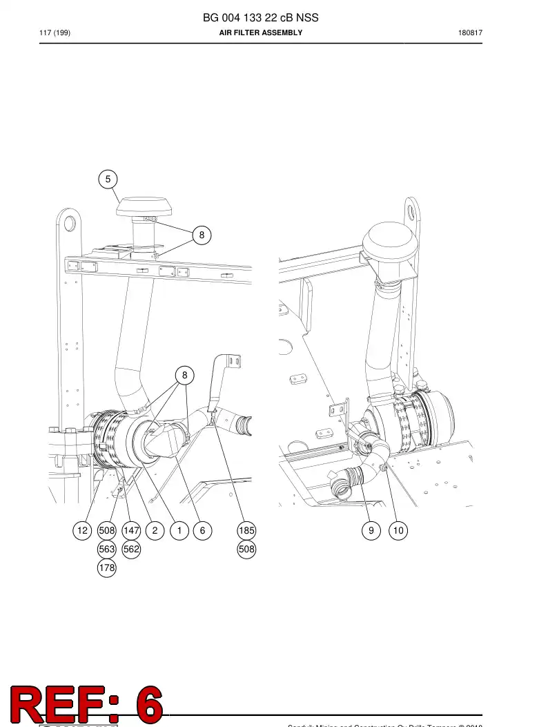 BG00415597a BG 004 155 97a Elbow, Air Hose - Sandvik Technical Drawing