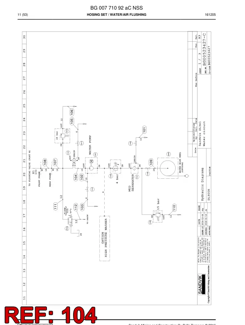 BG00418462a BG 004 184 62a Hose Assembly, Hydraulic - Sandvik Technical Drawing