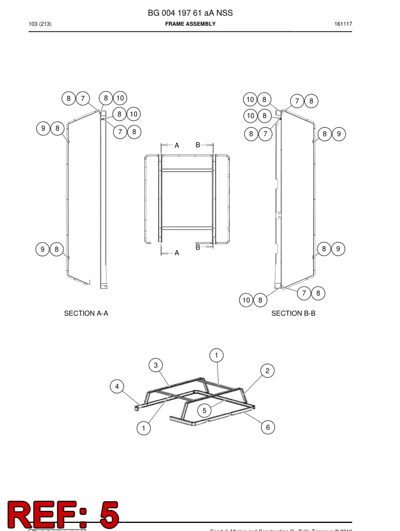 BG00419760a BG 004 197 60a Frame, Rear, Welding - Sandvik Technical Drawing