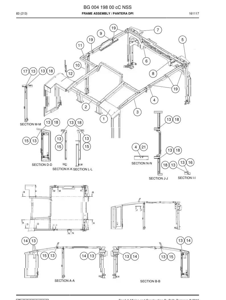 BG00419800k BG 004 198 00k Frame Assembly - Sandvik Technical Drawing