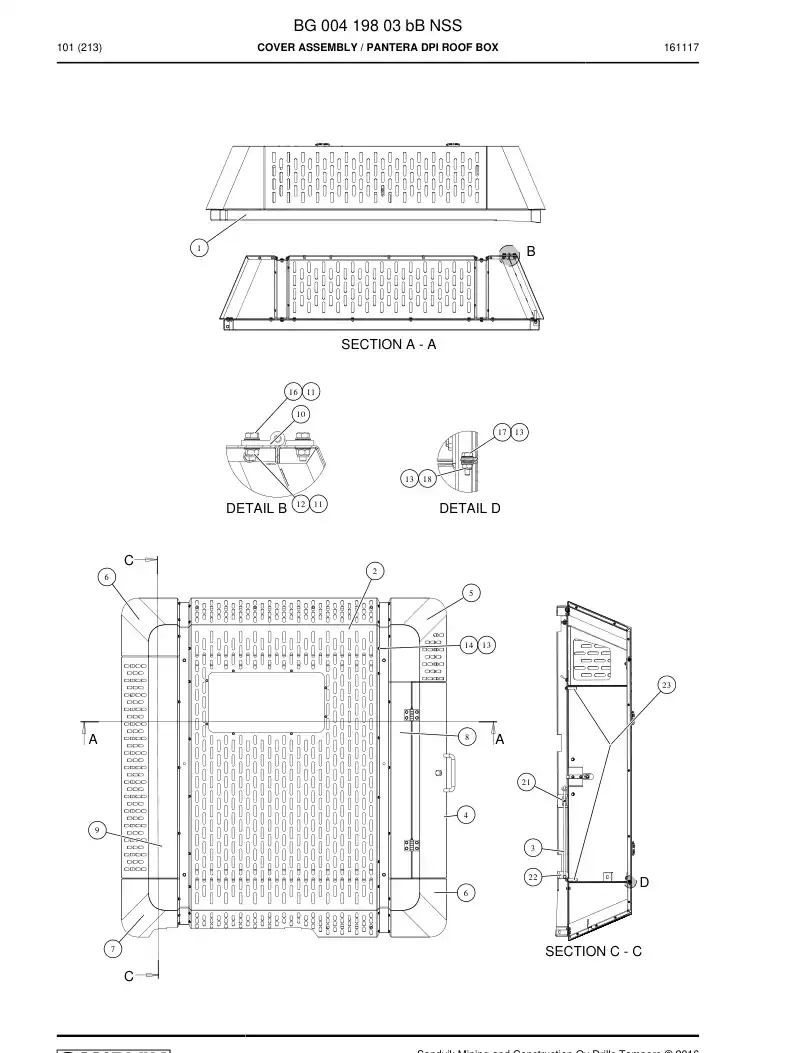 BG00419803b BG 004 198 03b Cover Assembly - Sandvik Technical Drawing
