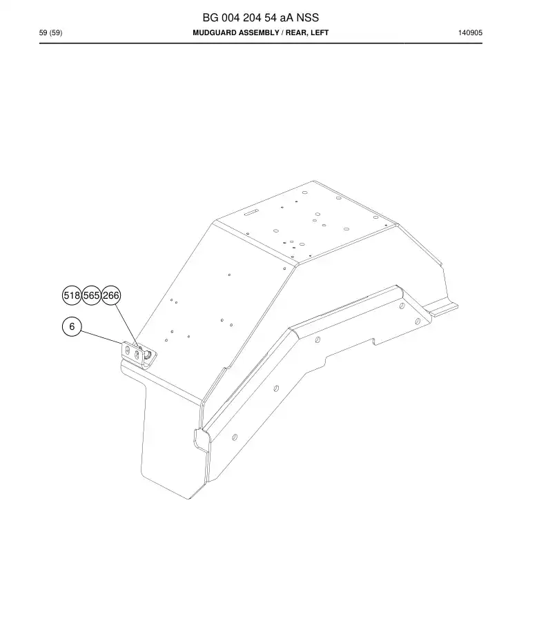 BG00420454a BG 004 204 54a Mudguard Assembly - Sandvik Technical Drawing