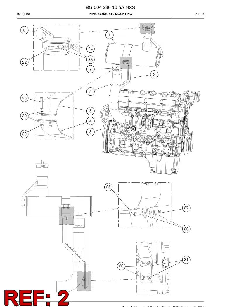 BG00420533a BG 004 205 33a Pipe, Exhaust - Sandvik Technical Drawing