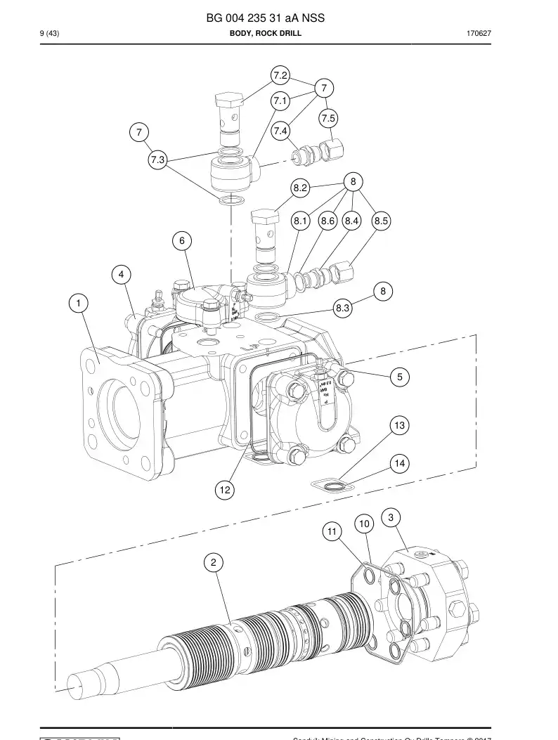 BG00423531a BG 004 235 31a Body, Rock Drill - Sandvik Technical Drawing
