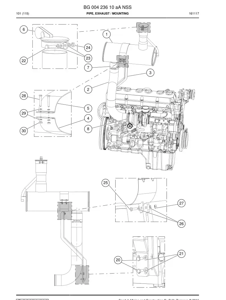 BG00423610a BG 004 236 10a Pipe, Exhaust - Sandvik Technical Drawing