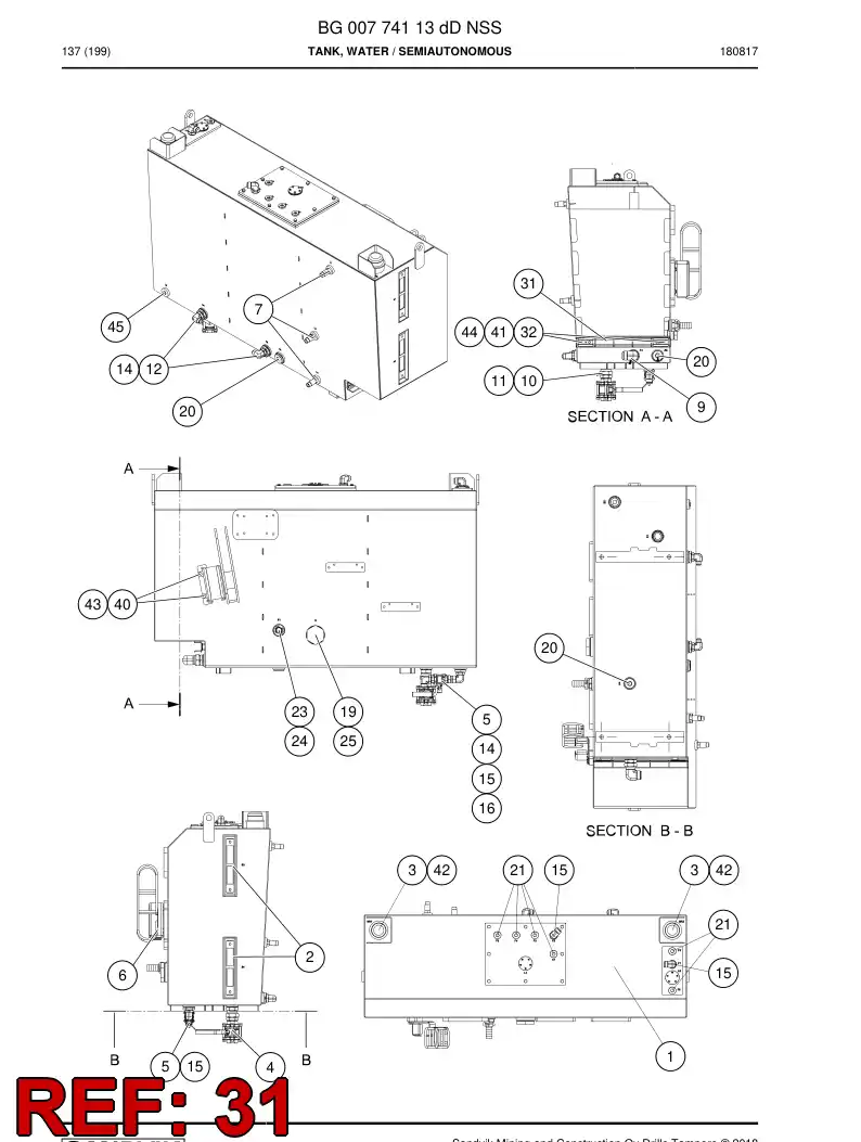 BG00423721a BG 004 237 21a Rack, Cable - Sandvik Technical Drawing