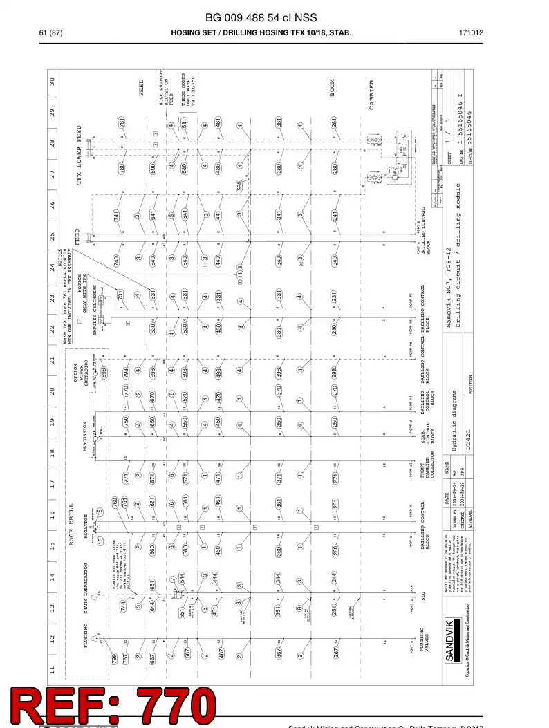 BG00423892a BG 004 238 92a Hose Assembly, Hydraulic - Sandvik Technical Drawing