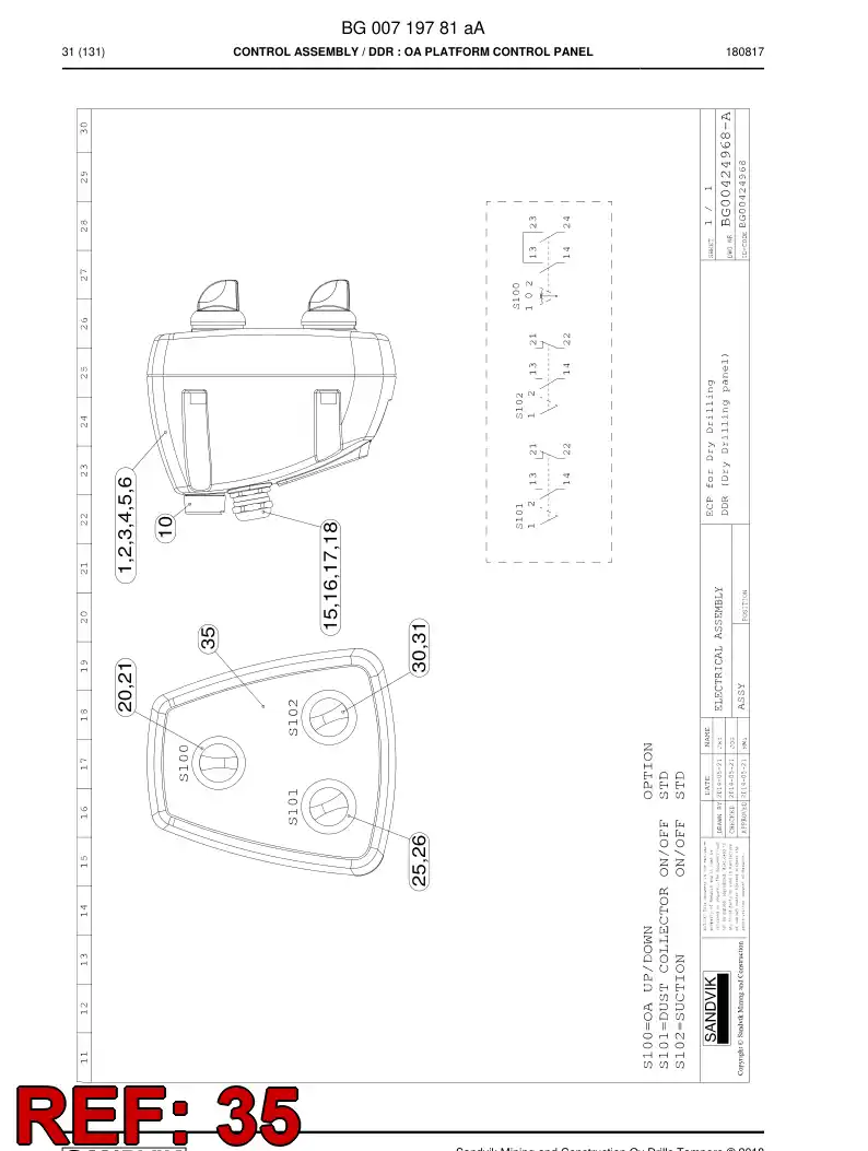 BG00424905a BG 004 249 05a Decal - Sandvik Technical Drawing