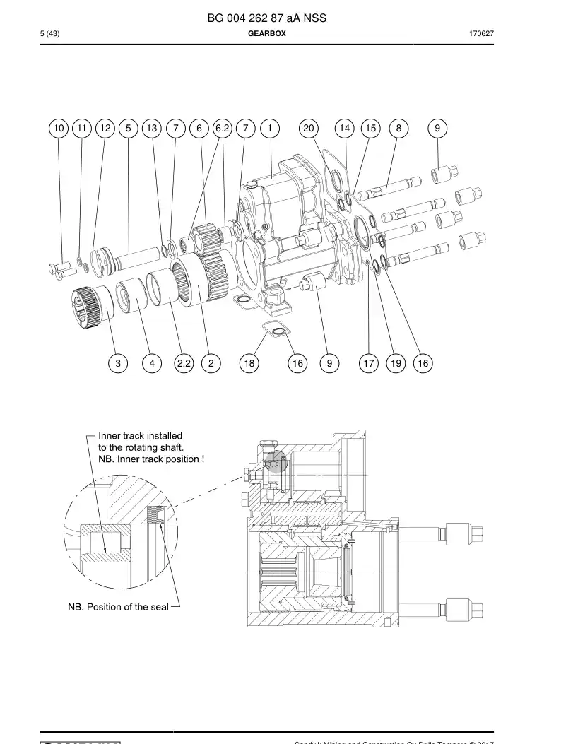BG00426287a BG 004 262 87a Gearbox - Sandvik Technical Drawing