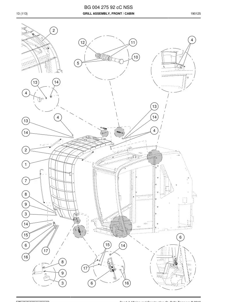 BG00427592c BG 004 275 92c Grill Assembly, Front - Sandvik Technical Drawing