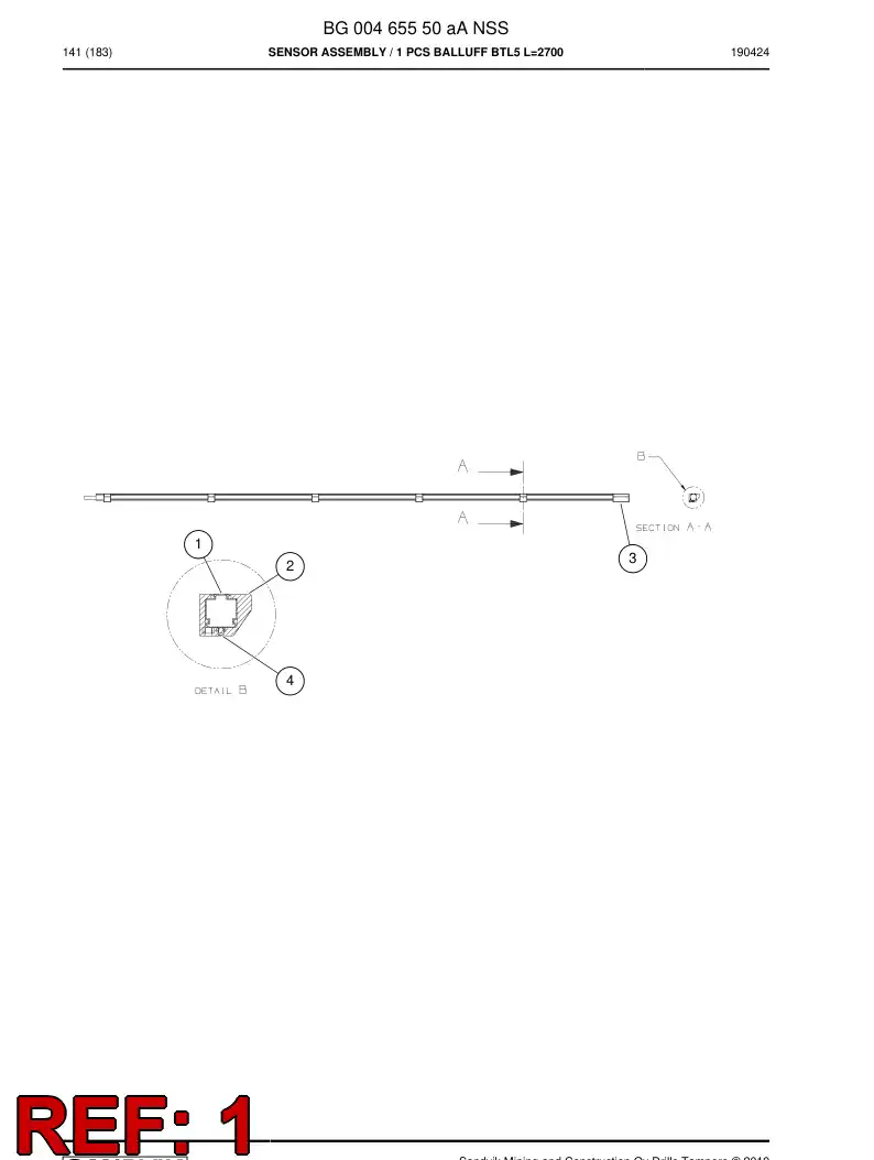 BG00428191a BG 004 281 91a Sensor, Linear - Sandvik Technical Drawing