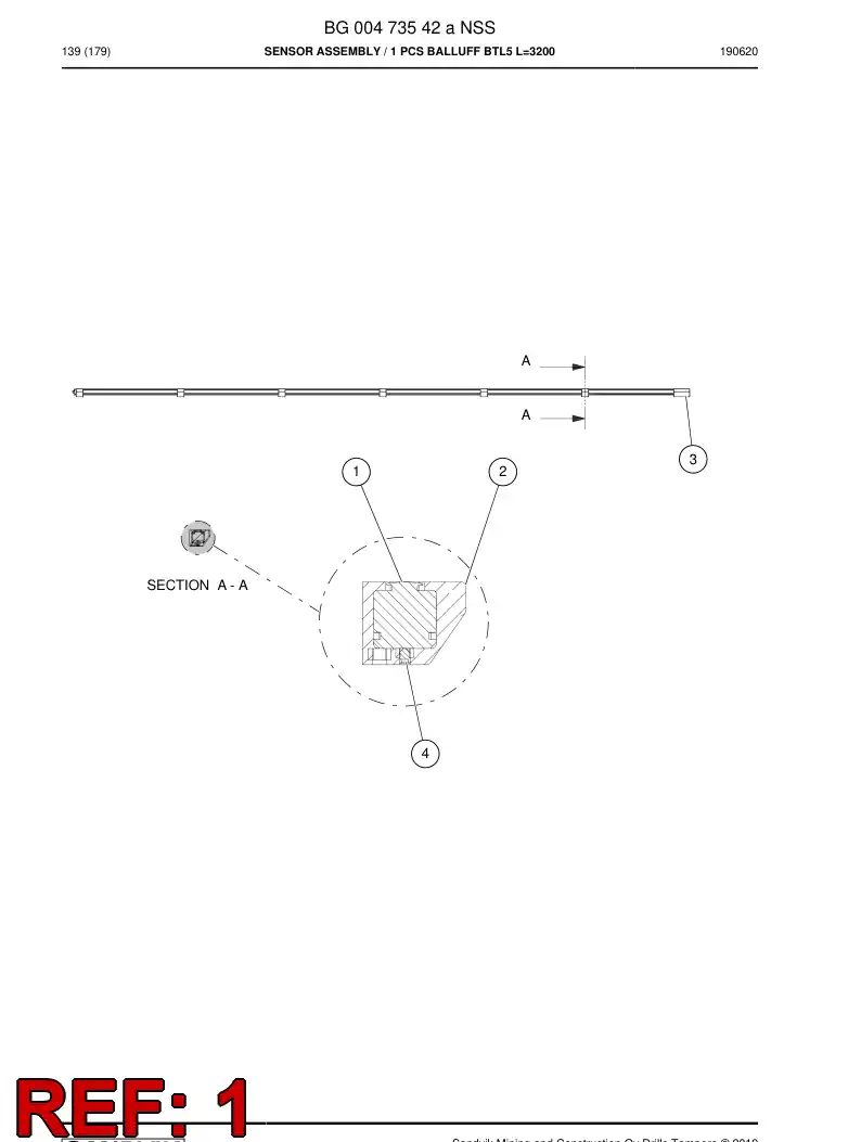 BG00428192a BG 004 281 92a Sensor, Linear - Sandvik Technical Drawing