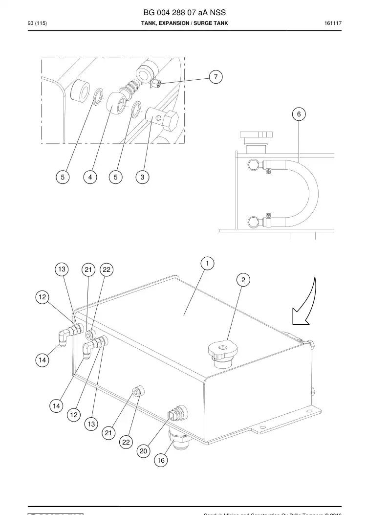 BG00428807b BG 004 288 07b Tank, Expansion - Sandvik Technical Drawing