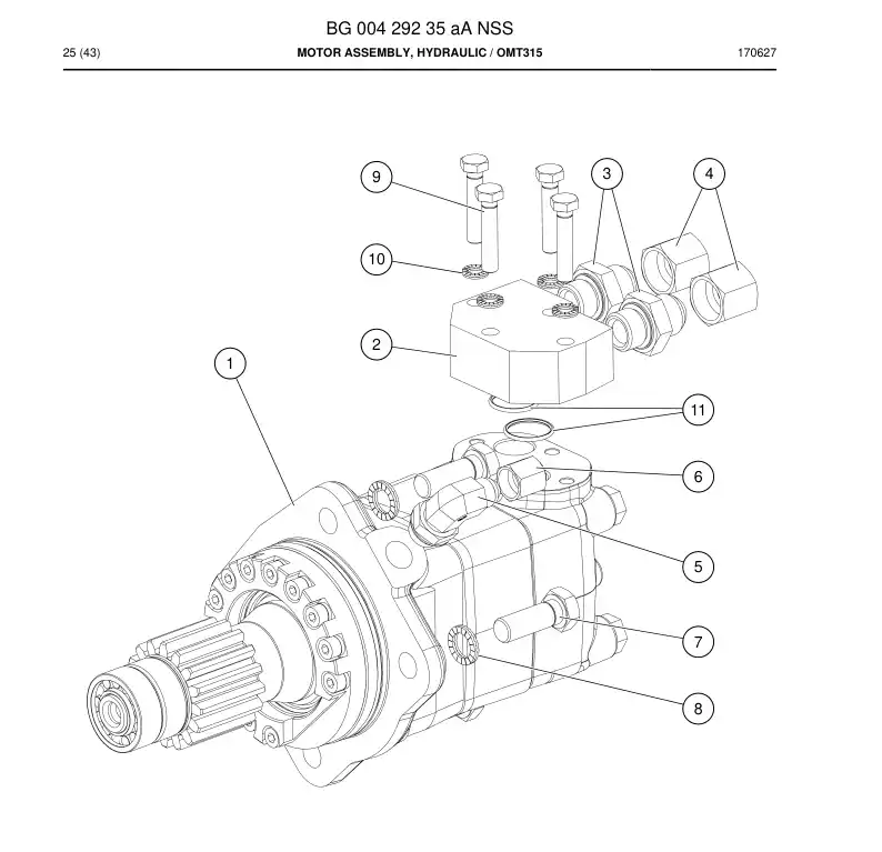 BG00429235a BG 004 292 35a Motor Assembly, Hydraulic - Sandvik Technical Drawing