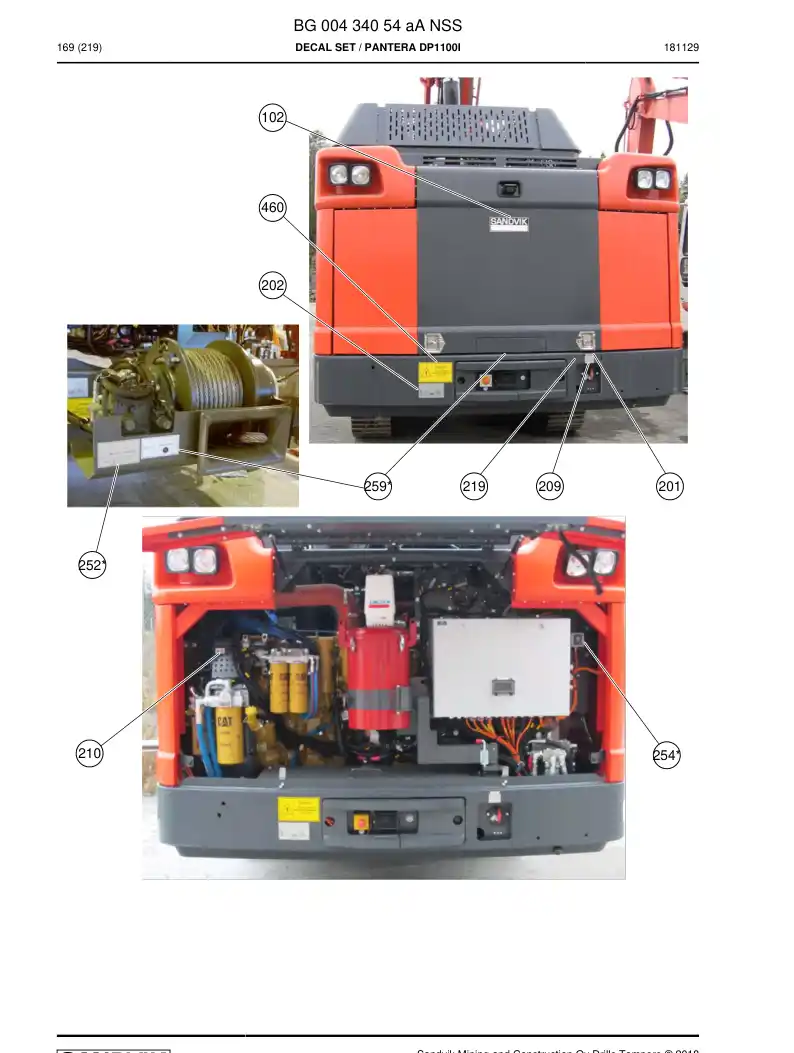 BG00434054a BG 004 340 54a Decal set - Sandvik Technical Drawing
