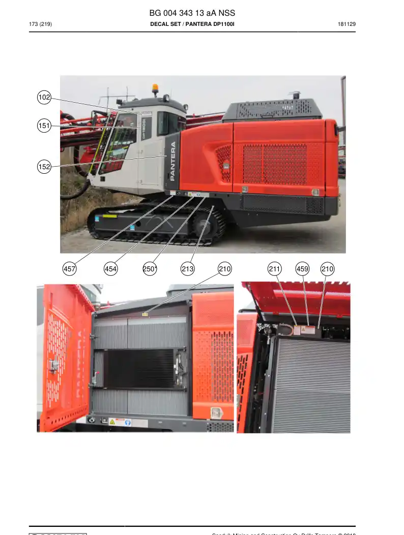 BG00434313a BG 004 343 13a Decal set - Sandvik Technical Drawing