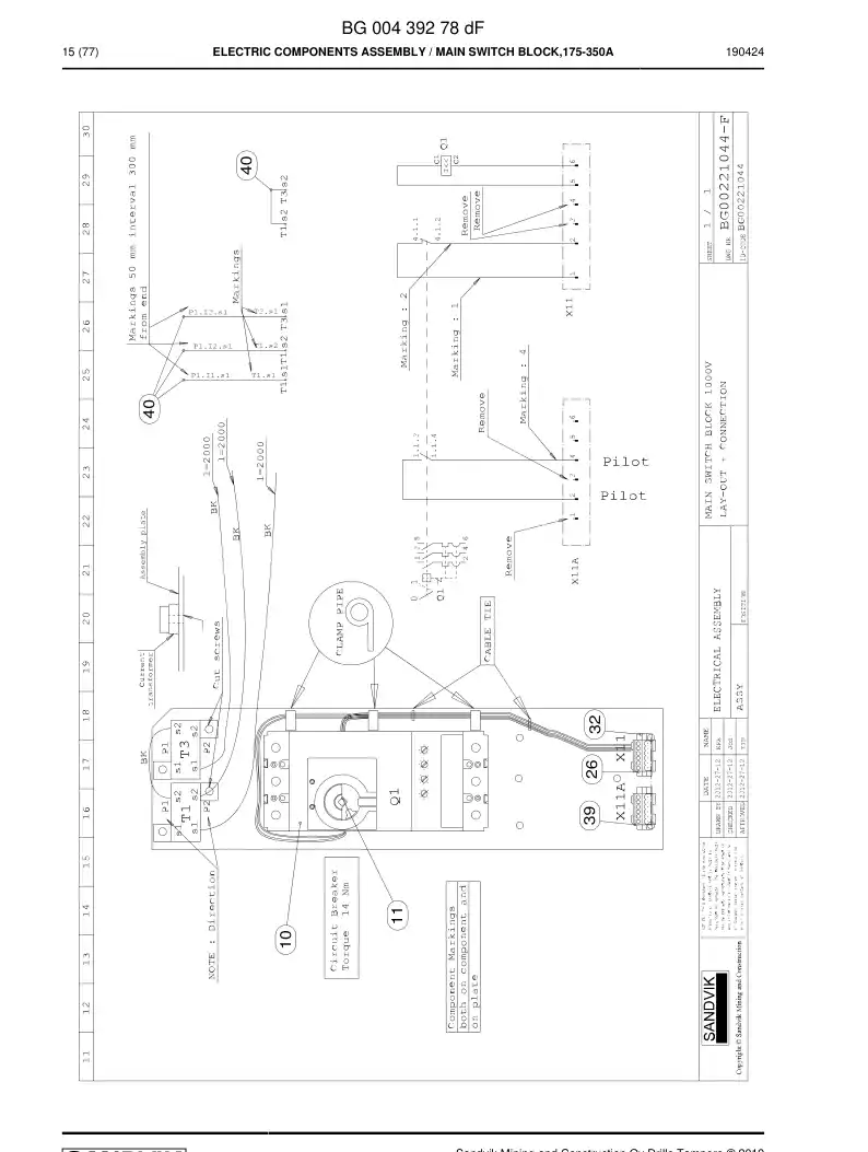 BG00439278c BG 004 392 78c Electric Components Assembly - Sandvik Technical Drawing