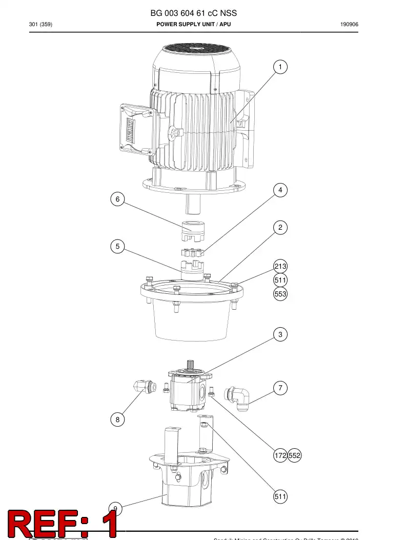 BG00439621a BG 004 396 21a Motor, Three Phase - Sandvik Technical Drawing