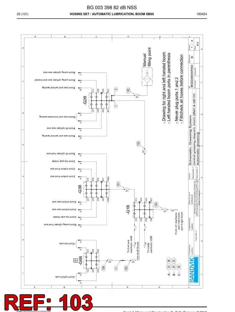 BG00440271a BG 004 402 71a Hose Assembly, Hydraulic - Sandvik Technical Drawing