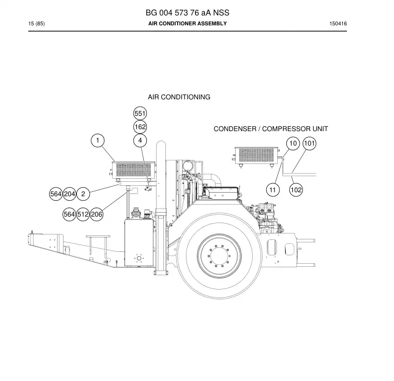 BG00457376a BG 004 573 76a Air Conditioner Assembly - Sandvik Technical Drawing