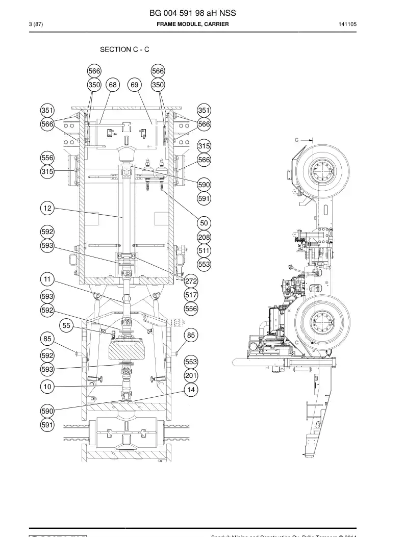 BG00459198a BG 004 591 98a Frame Module, Carrier - Sandvik Technical Drawing
