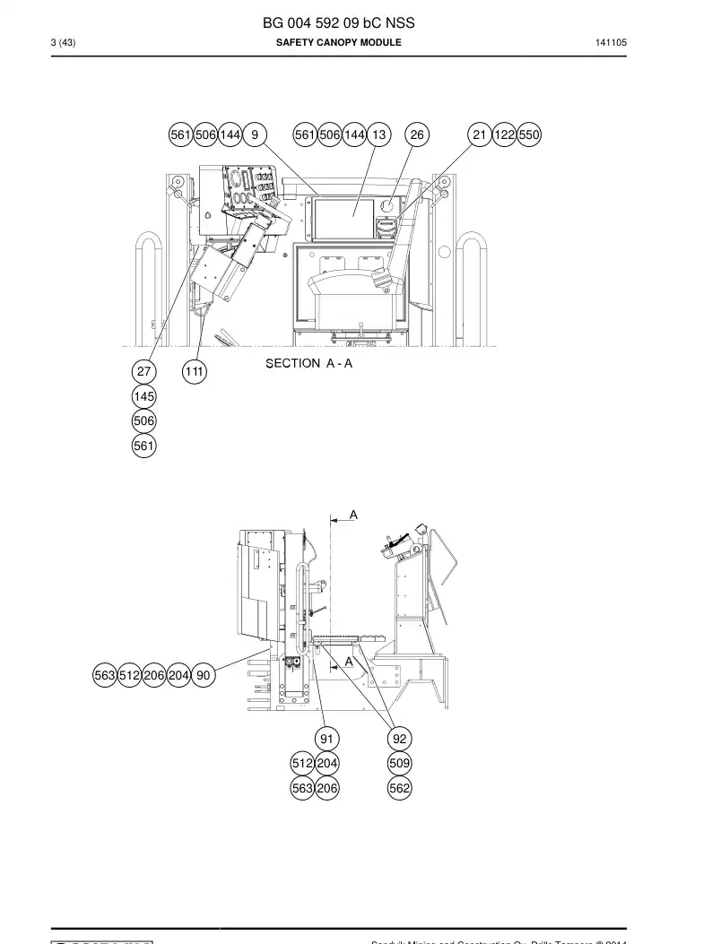 BG00459209b BG 004 592 09b Safety canopy module - Sandvik Technical Drawing