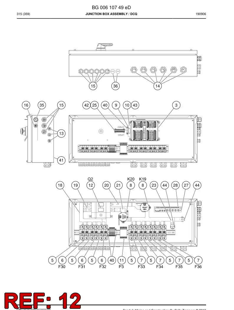 BG00461091b BG 004 610 91b Switch, Main, Battery - Sandvik Technical Drawing
