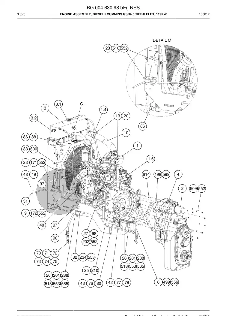 BG00463098d BG 004 630 98d Engine Assembly, Diesel - Sandvik Technical Drawing