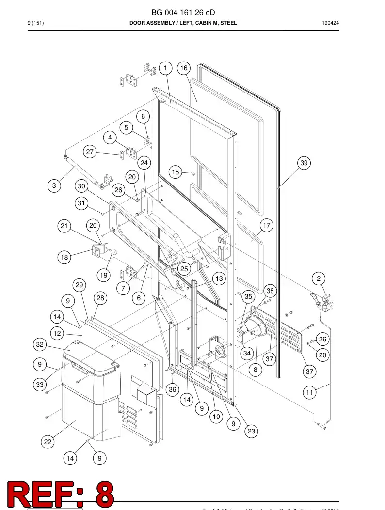 BG00463214a BG 004 632 14a Handle, Door - Sandvik Technical Drawing